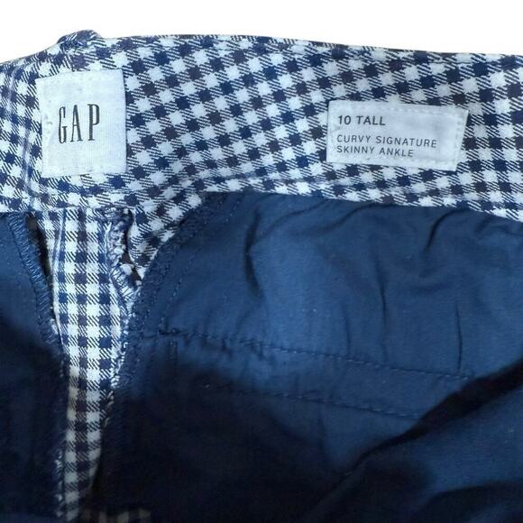 Gap Pants Women's Curvy Signature Skinny Ankle 10 Tall Gingham Blue Preppy Prep - Picture 4 of 9